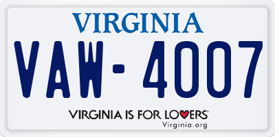 VA license plate VAW4007