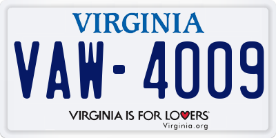 VA license plate VAW4009