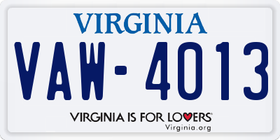 VA license plate VAW4013