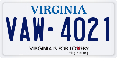 VA license plate VAW4021