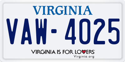 VA license plate VAW4025