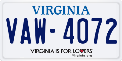 VA license plate VAW4072