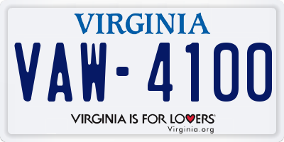 VA license plate VAW4100