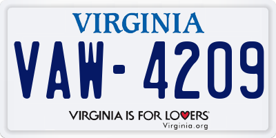 VA license plate VAW4209