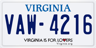 VA license plate VAW4216