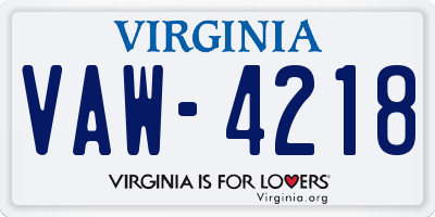 VA license plate VAW4218