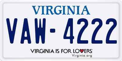 VA license plate VAW4222