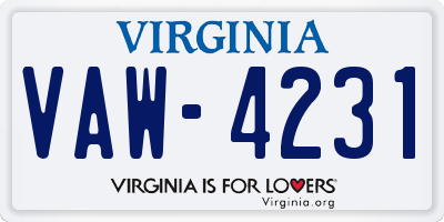 VA license plate VAW4231