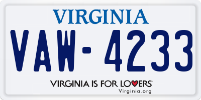 VA license plate VAW4233