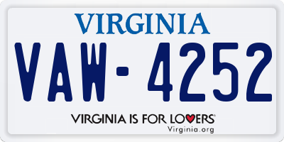 VA license plate VAW4252