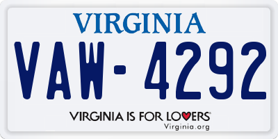 VA license plate VAW4292