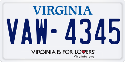 VA license plate VAW4345