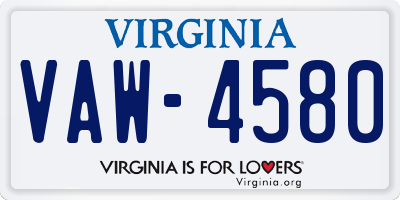 VA license plate VAW4580