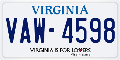 VA license plate VAW4598