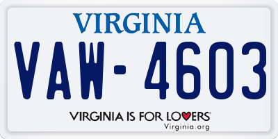 VA license plate VAW4603