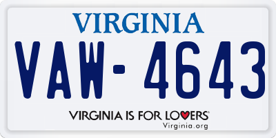 VA license plate VAW4643