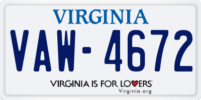 VA license plate VAW4672