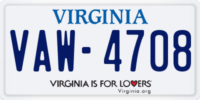 VA license plate VAW4708