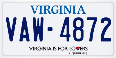 VA license plate VAW4872