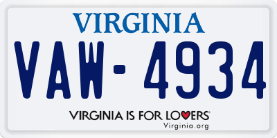 VA license plate VAW4934