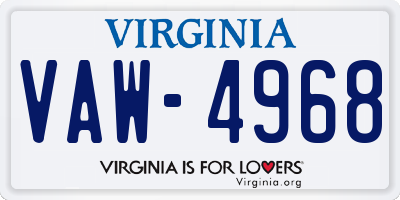 VA license plate VAW4968