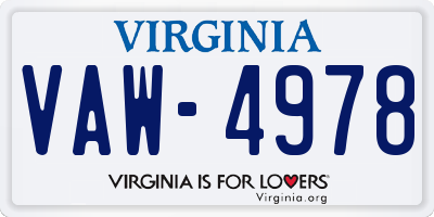 VA license plate VAW4978
