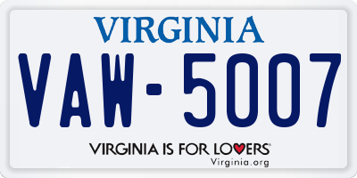 VA license plate VAW5007