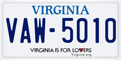 VA license plate VAW5010