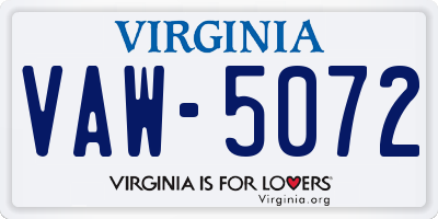 VA license plate VAW5072