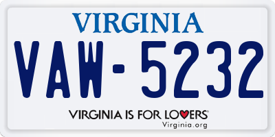 VA license plate VAW5232