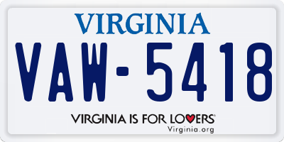VA license plate VAW5418