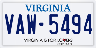 VA license plate VAW5494