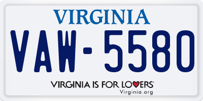 VA license plate VAW5580