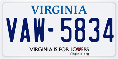 VA license plate VAW5834
