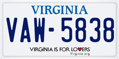 VA license plate VAW5838