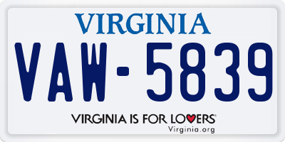 VA license plate VAW5839