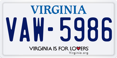 VA license plate VAW5986