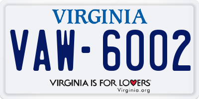 VA license plate VAW6002