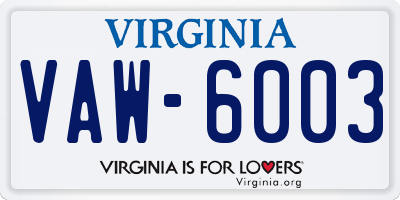 VA license plate VAW6003