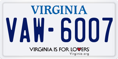 VA license plate VAW6007