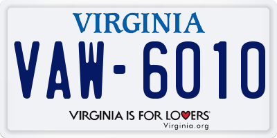 VA license plate VAW6010