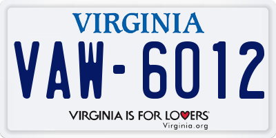 VA license plate VAW6012