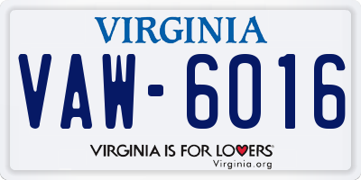 VA license plate VAW6016