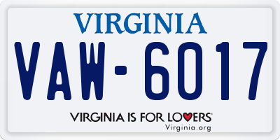 VA license plate VAW6017