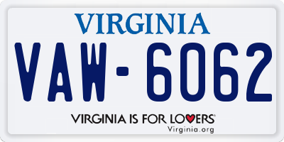 VA license plate VAW6062