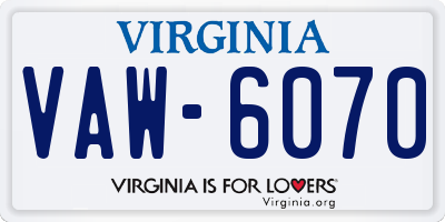 VA license plate VAW6070