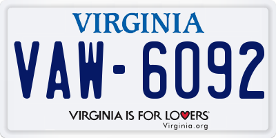 VA license plate VAW6092