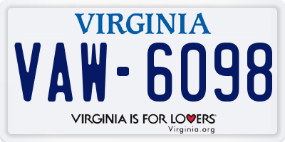 VA license plate VAW6098