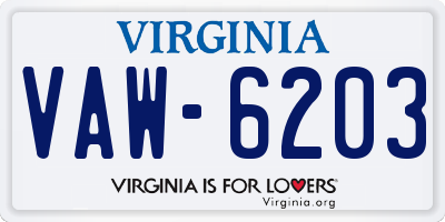 VA license plate VAW6203