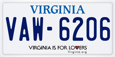 VA license plate VAW6206